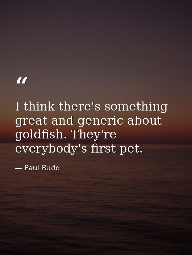 I think there's something great and generic about goldfish. They're everybody's first pet. — Paul Rudd