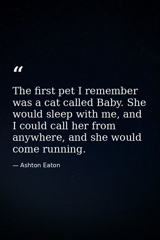 The first pet I remember was a cat called Baby. She would sleep with me, and I could call her from anywhere, and she wou — Ashton Eaton