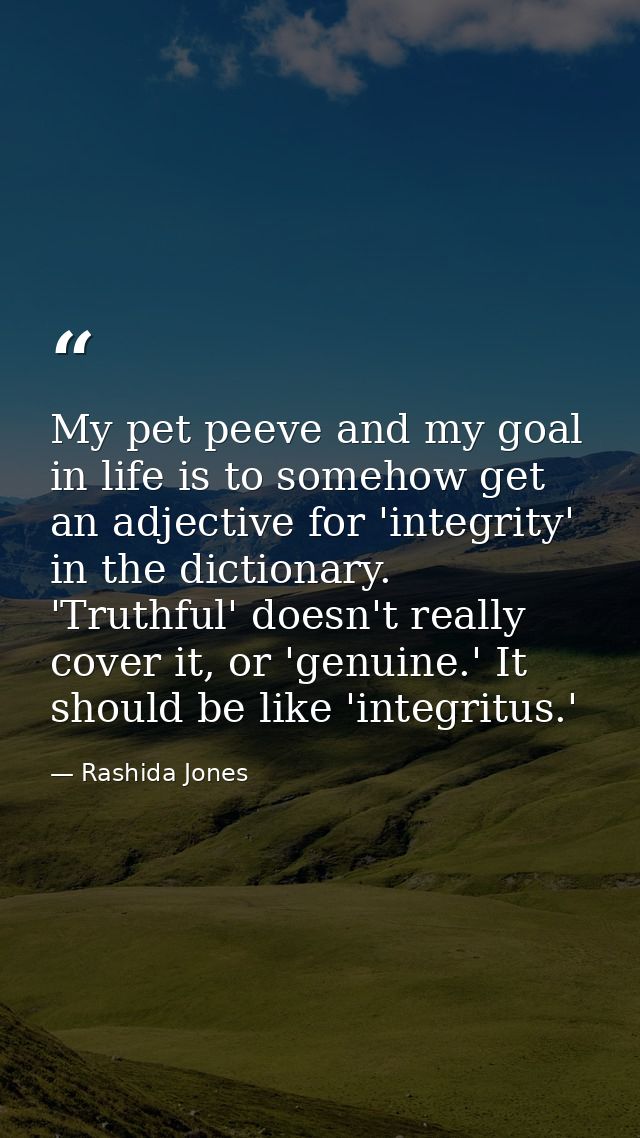 My pet peeve and my goal in life is to somehow get an adjective for 'integrity' in the dictionary. 'Truthful' doesn't re — Rashida Jones