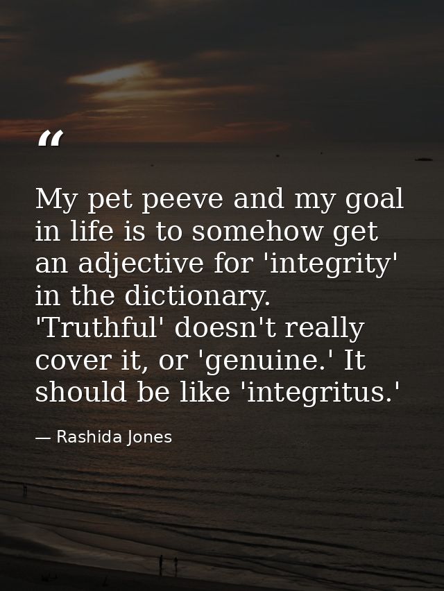 My pet peeve and my goal in life is to somehow get an adjective for 'integrity' in the dictionary. 'Truthful' doesn't re — Rashida Jones