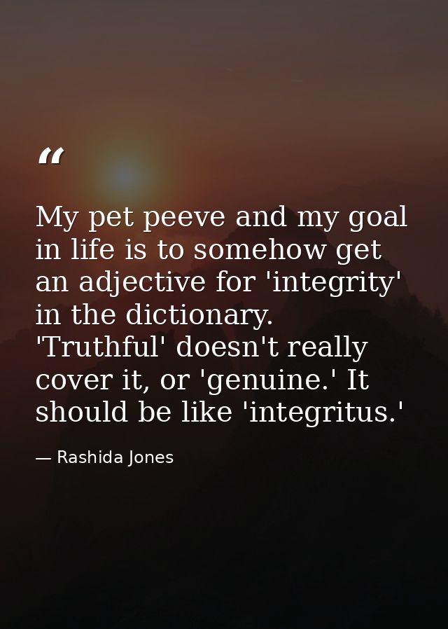 My pet peeve and my goal in life is to somehow get an adjective for 'integrity' in the dictionary. 'Truthful' doesn't re — Rashida Jones