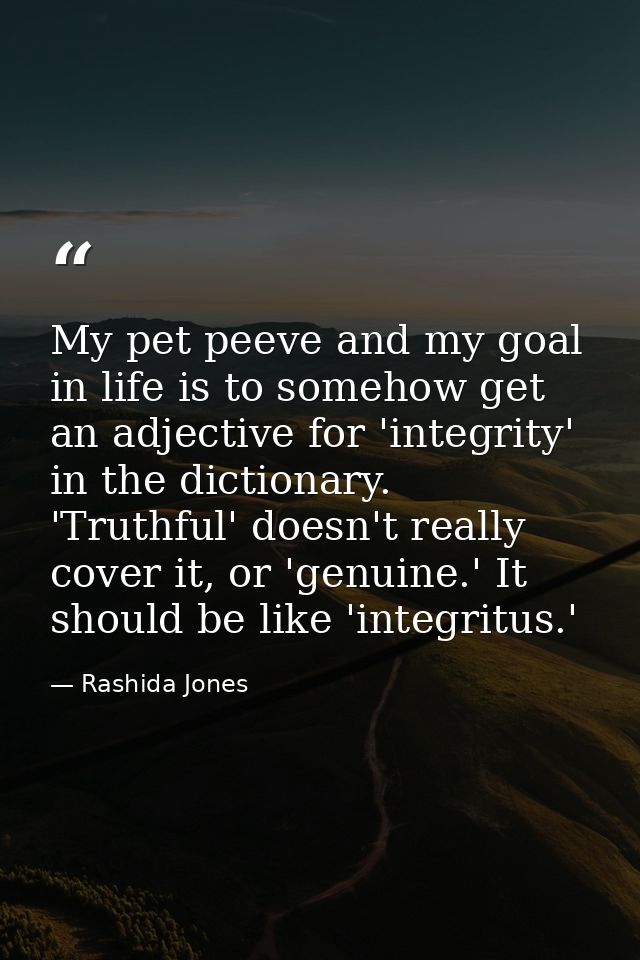 My pet peeve and my goal in life is to somehow get an adjective for 'integrity' in the dictionary. 'Truthful' doesn't re — Rashida Jones