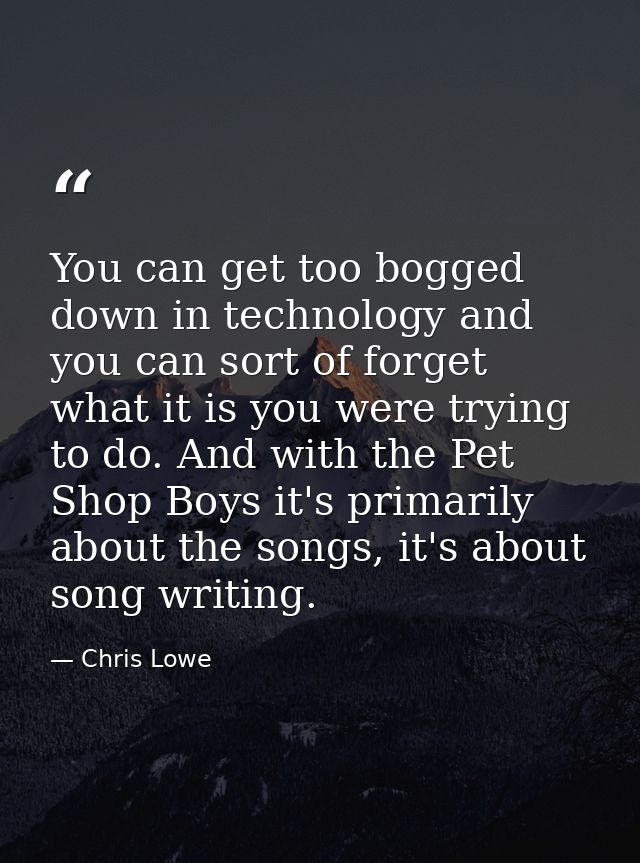 You can get too bogged down in technology and you can sort of forget what it is you were trying to do. And with the Pet  — Chris Lowe