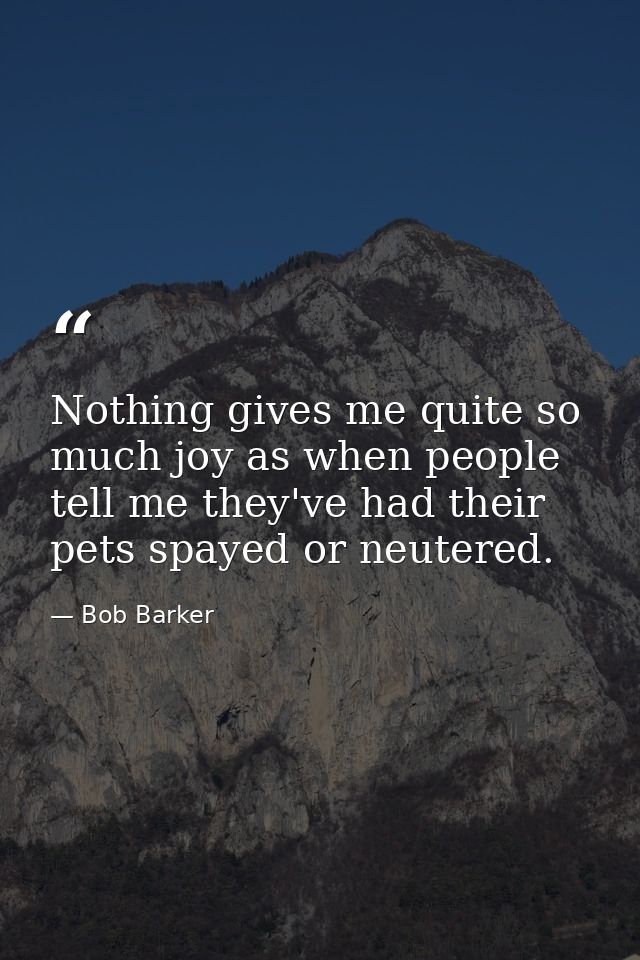 Nothing gives me quite so much joy as when people tell me they've had their pets spayed or neutered. — Bob Barker