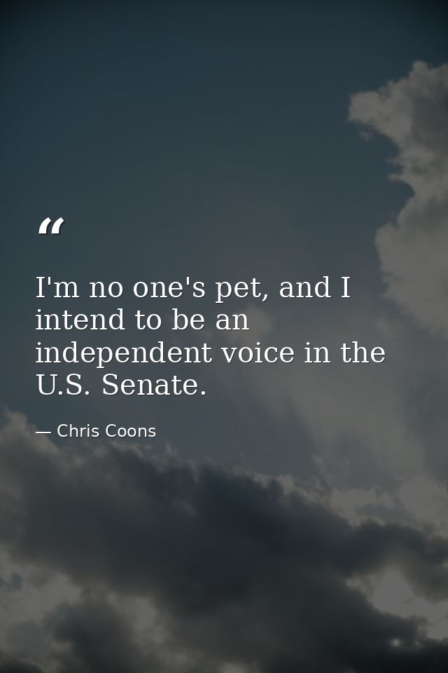 I'm no one's pet, and I intend to be an independent voice in the U.S. Senate. — Chris Coons