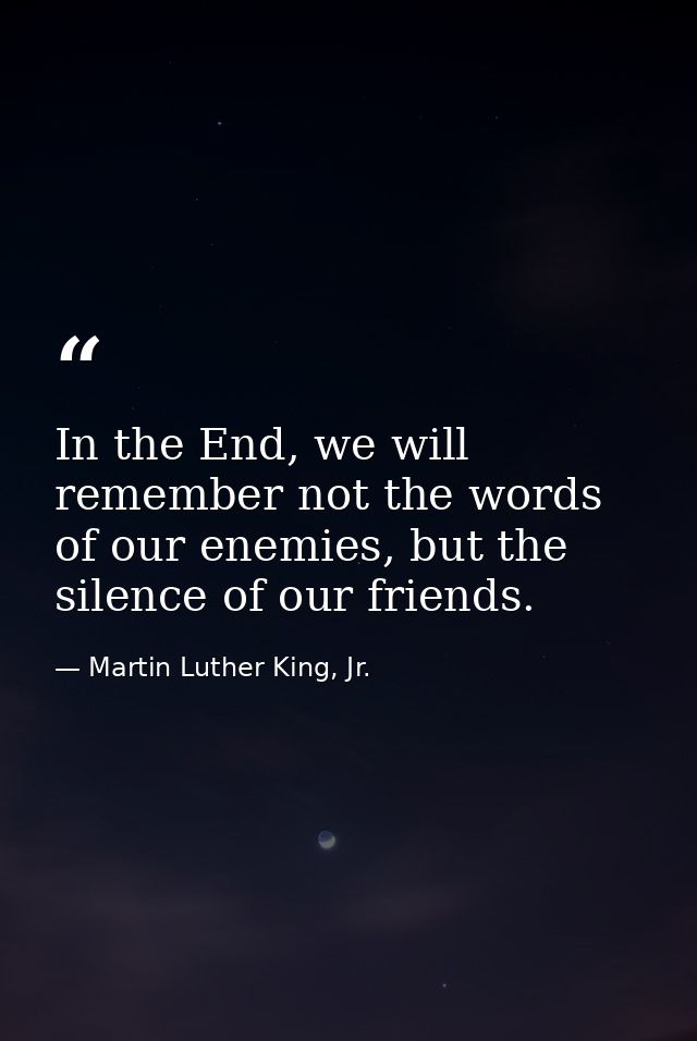 In the End, we will remember not the words of our enemies, but the silence of our friends. — Martin Luther King, Jr.