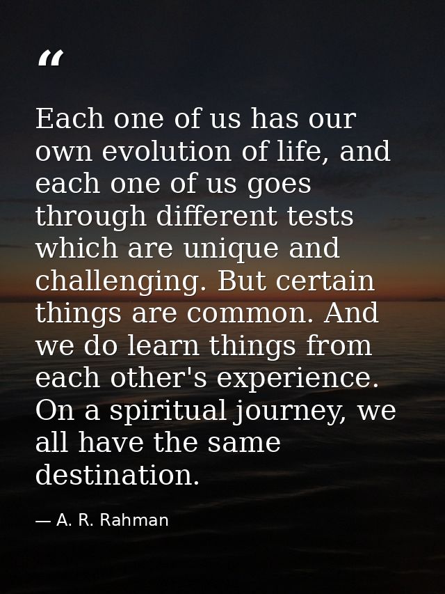 Each one of us has our own evolution of life, and each one of us goes through different tests which are unique and chall — A. R. Rahman