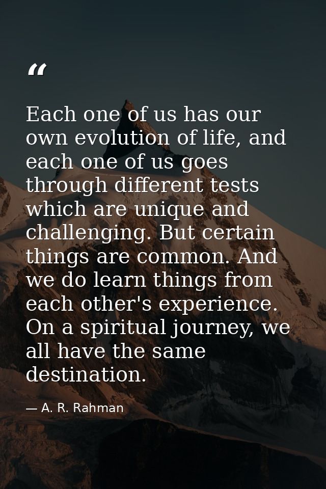 Each one of us has our own evolution of life, and each one of us goes through different tests which are unique and chall — A. R. Rahman