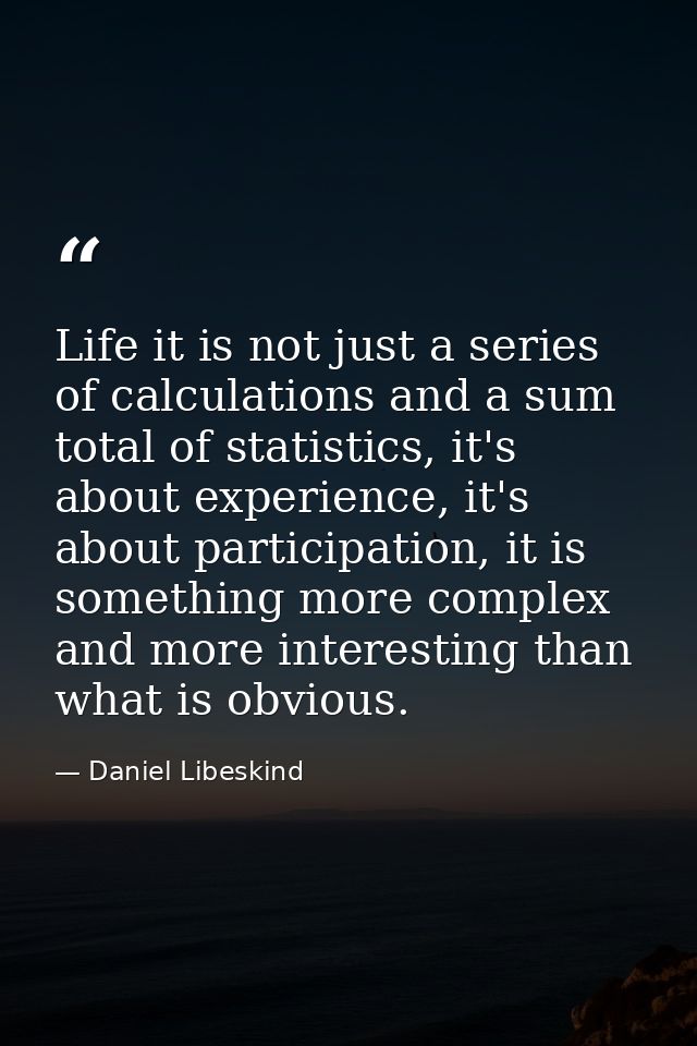 Life it is not just a series of calculations and a sum total of statistics, it's about experience, it's about participat — Daniel Libeskind