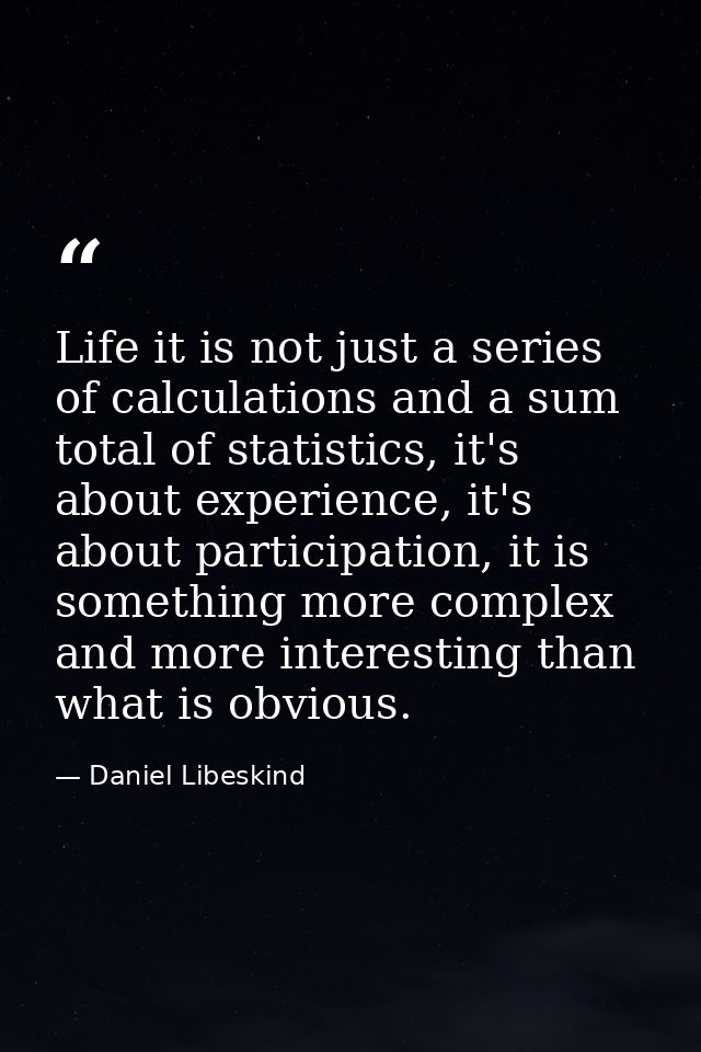 Life it is not just a series of calculations and a sum total of statistics, it's about experience, it's about participat — Daniel Libeskind