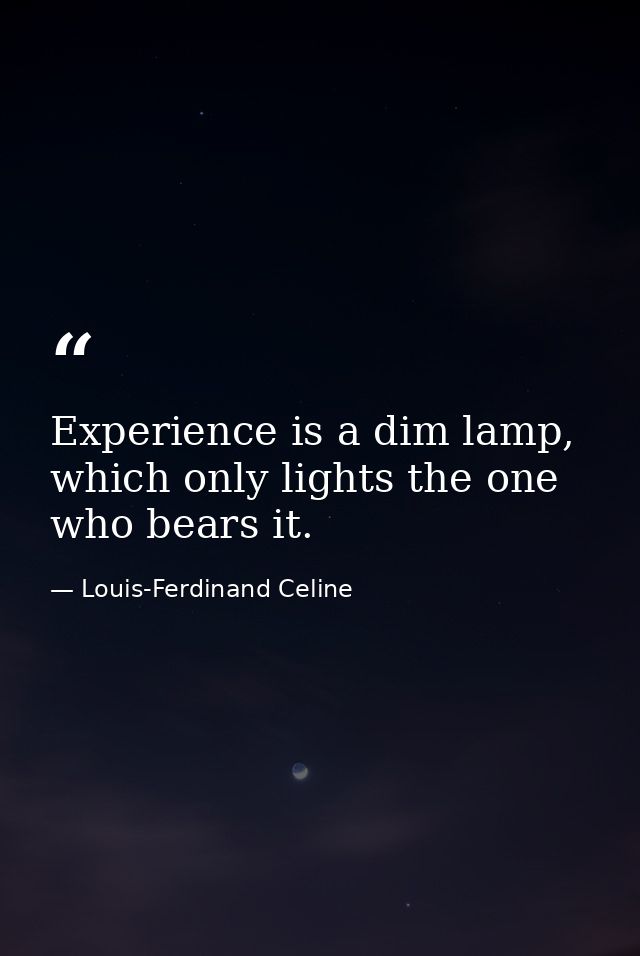 Experience is a dim lamp, which only lights the one who bears it. — Louis-Ferdinand Celine