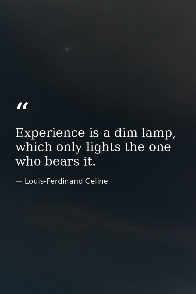 Experience is a dim lamp, which only lights the one who bears it. — Louis-Ferdinand Celine