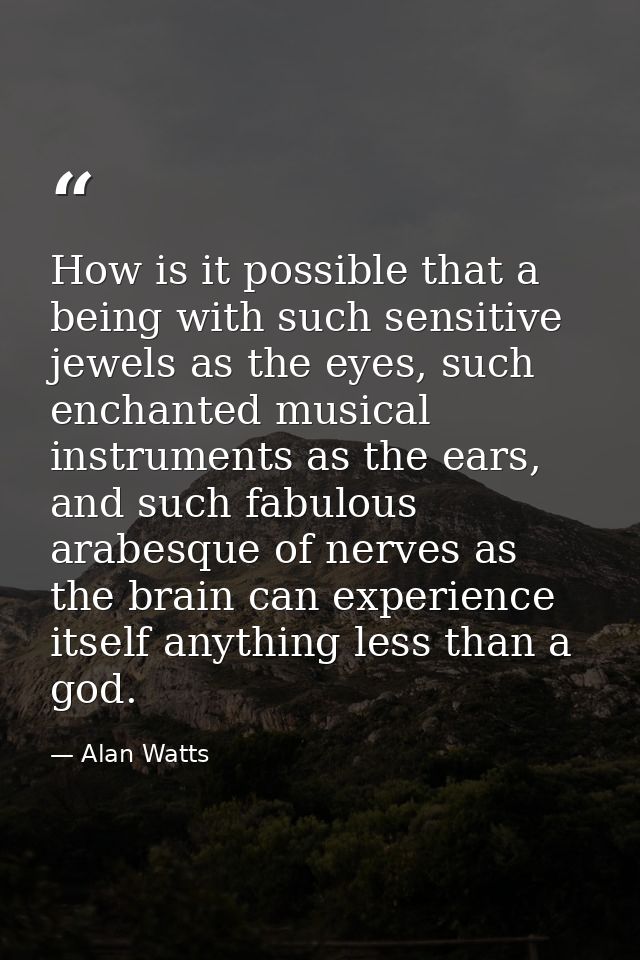 How is it possible that a being with such sensitive jewels as the eyes, such enchanted musical instruments as the ears,  — Alan Watts