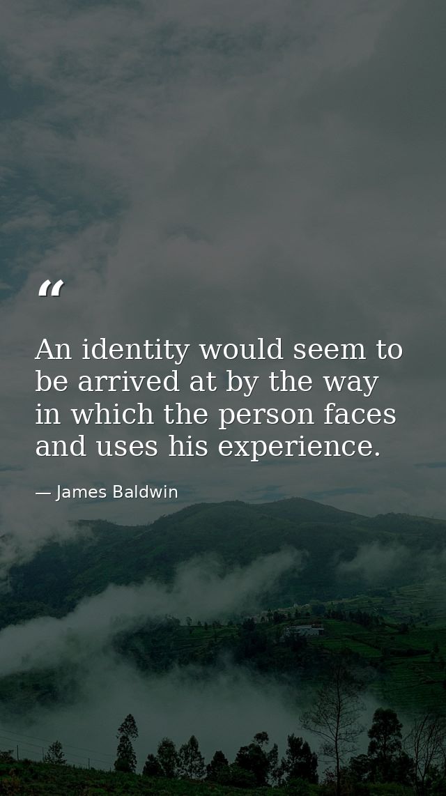 An identity would seem to be arrived at by the way in which the person faces and uses his experience. — James Baldwin