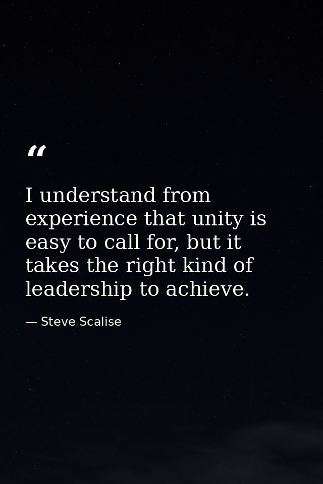 I understand from experience that unity is easy to call for, but it takes the right kind of leadership to achieve. — Steve Scalise