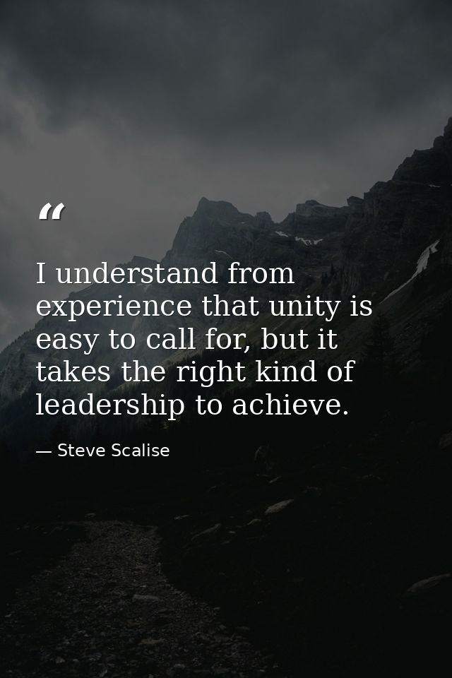 I understand from experience that unity is easy to call for, but it takes the right kind of leadership to achieve. — Steve Scalise