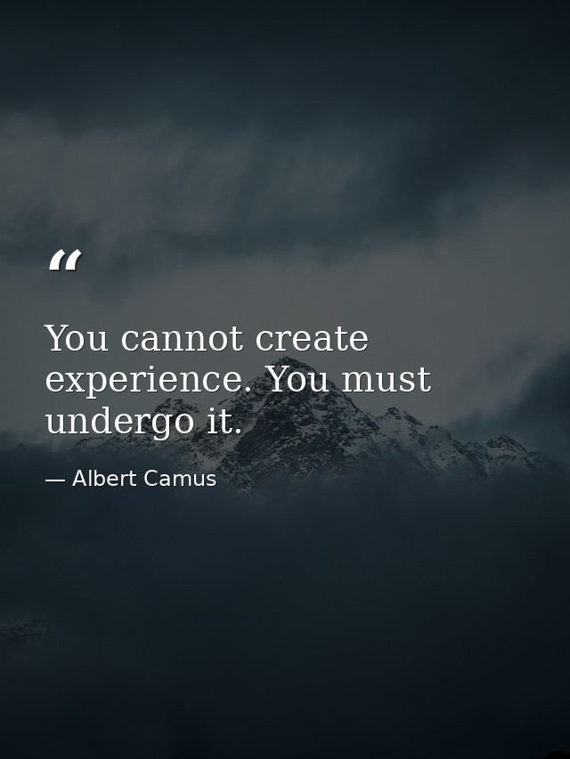 You cannot create experience. You must undergo it. — Albert Camus