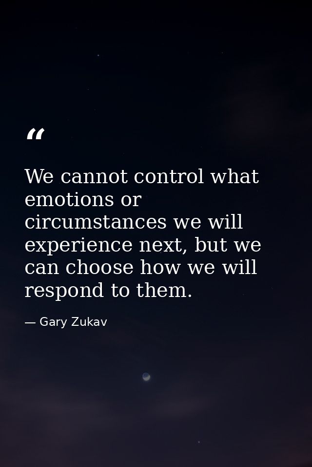 We cannot control what emotions or circumstances we will experience next, but we can choose how we will respond to them. — Gary Zukav