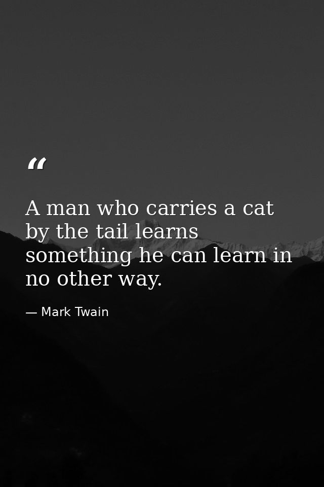 A man who carries a cat by the tail learns something he can learn in no other way. — Mark Twain