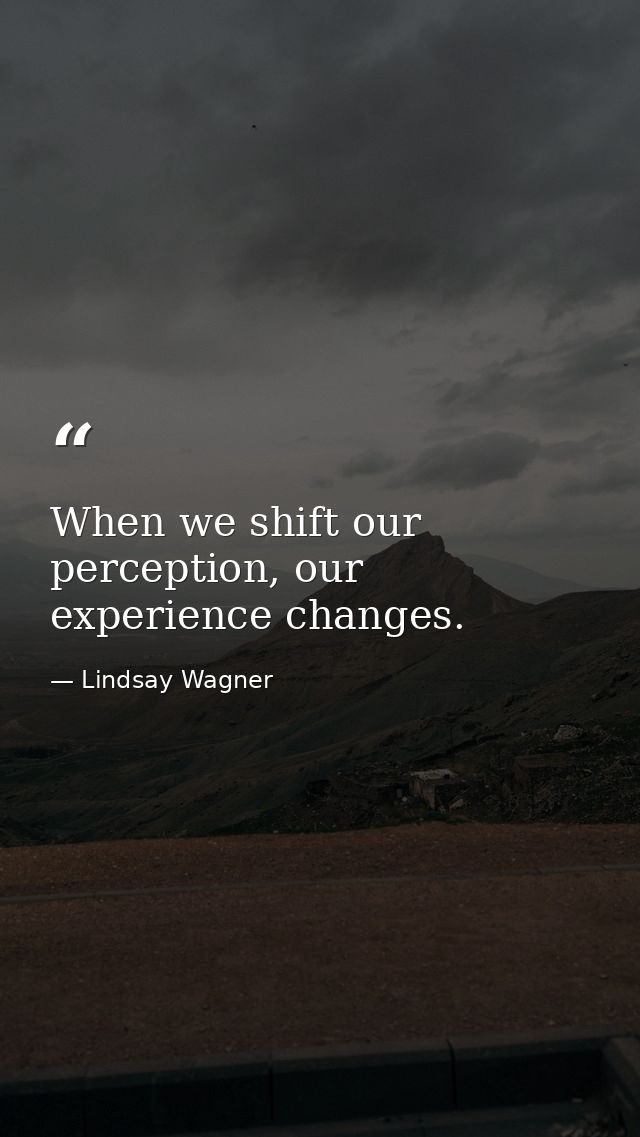 When we shift our perception, our experience changes. — Lindsay Wagner
