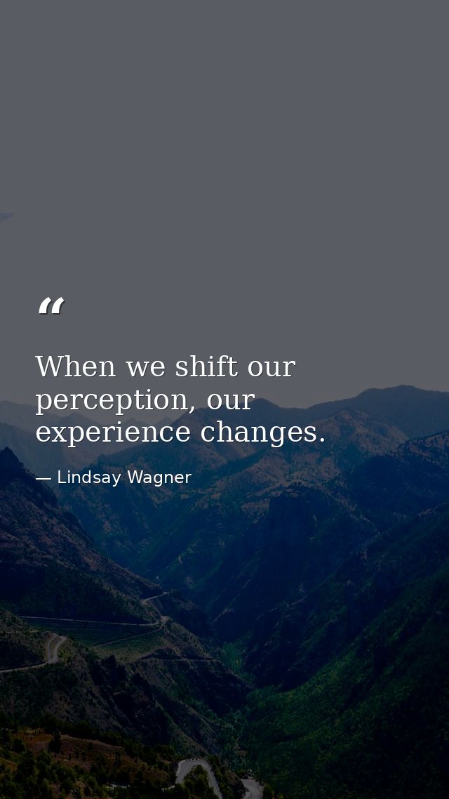 When we shift our perception, our experience changes. — Lindsay Wagner