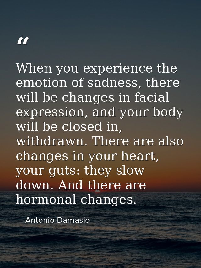 When you experience the emotion of sadness, there will be changes in facial expression, and your body will be closed in, — Antonio Damasio