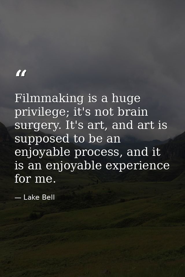 Filmmaking is a huge privilege; it's not brain surgery. It's art, and art is supposed to be an enjoyable process, and it — Lake Bell