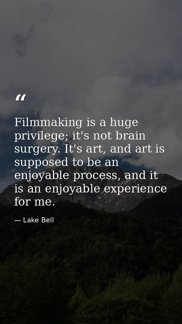 Filmmaking is a huge privilege; it's not brain surgery. It's art, and art is supposed to be an enjoyable process, and it — Lake Bell
