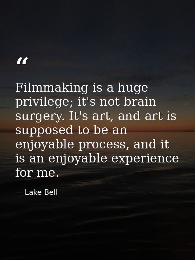 Filmmaking is a huge privilege; it's not brain surgery. It's art, and art is supposed to be an enjoyable process, and it — Lake Bell