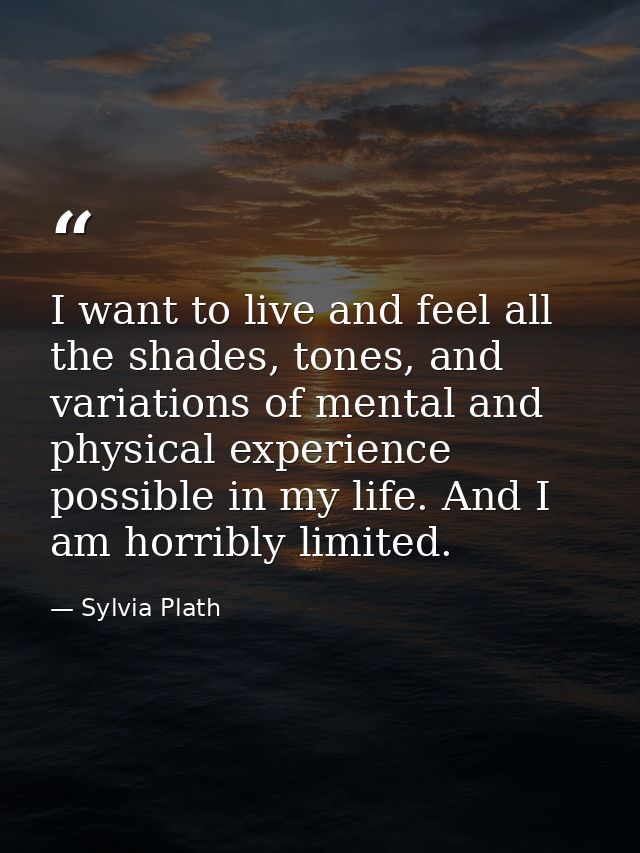 I want to live and feel all the shades, tones, and variations of mental and physical experience possible in my life. And — Sylvia Plath