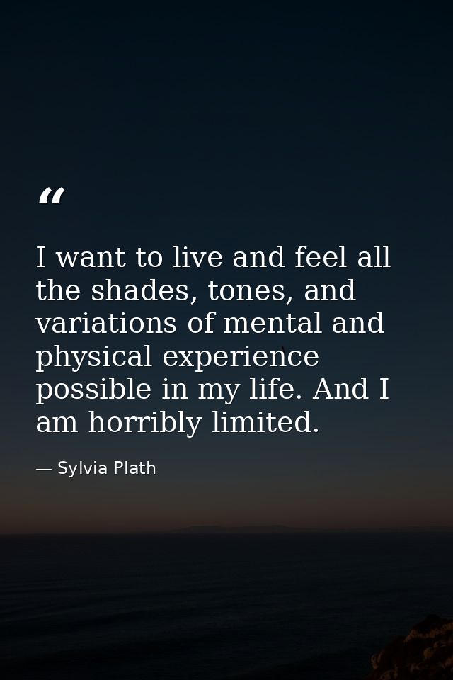I want to live and feel all the shades, tones, and variations of mental and physical experience possible in my life. And — Sylvia Plath