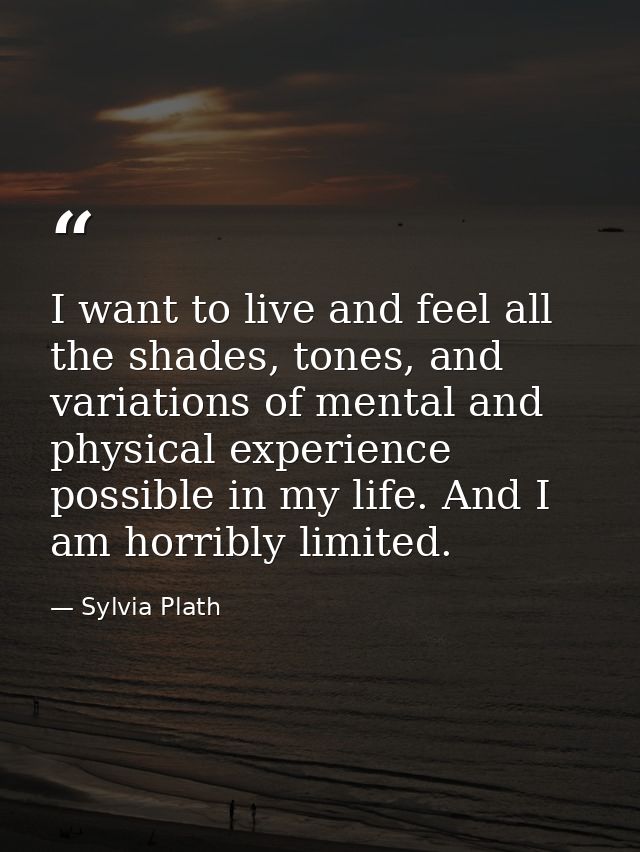 I want to live and feel all the shades, tones, and variations of mental and physical experience possible in my life. And — Sylvia Plath