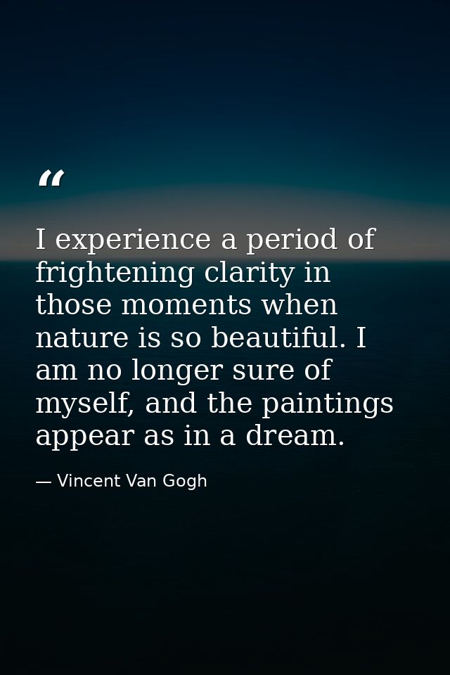 I experience a period of frightening clarity in those moments when nature is so beautiful. I am no longer sure of myself — Vincent Van Gogh