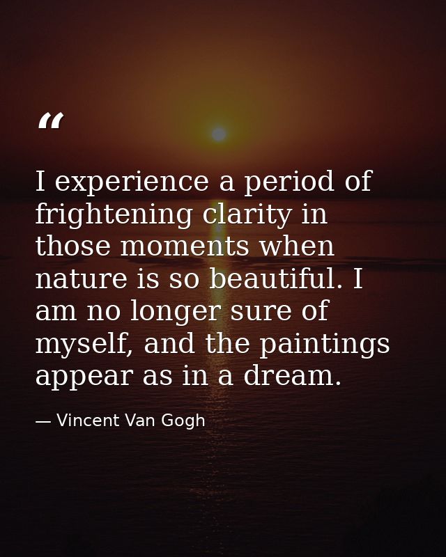 I experience a period of frightening clarity in those moments when nature is so beautiful. I am no longer sure of myself — Vincent Van Gogh