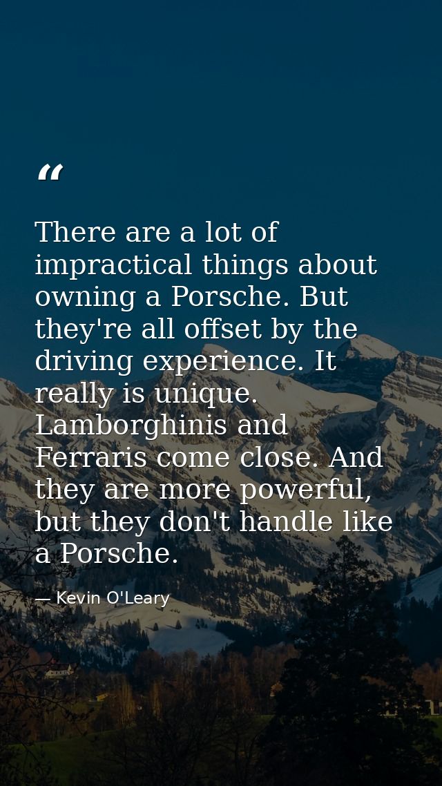 There are a lot of impractical things about owning a Porsche. But they're all offset by the driving experience. It reall — Kevin O'Leary