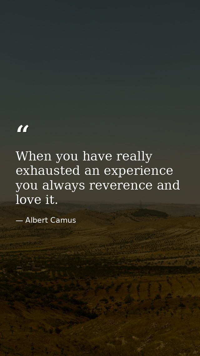 When you have really exhausted an experience you always reverence and love it. — Albert Camus