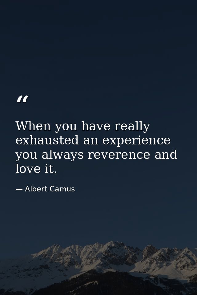 When you have really exhausted an experience you always reverence and love it. — Albert Camus