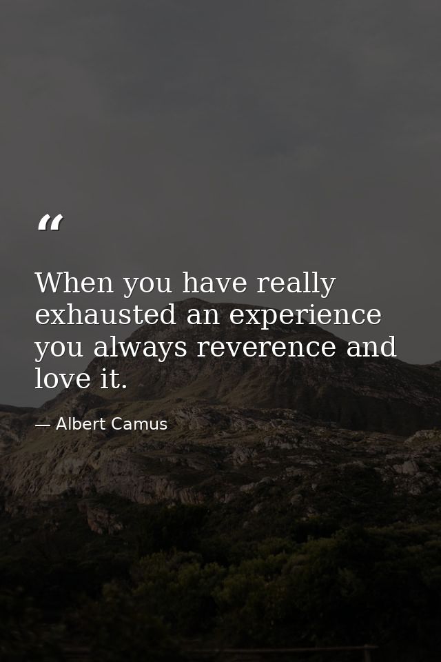 When you have really exhausted an experience you always reverence and love it. — Albert Camus