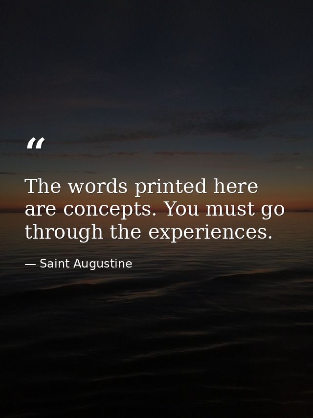 The words printed here are concepts. You must go through the experiences. — Saint Augustine