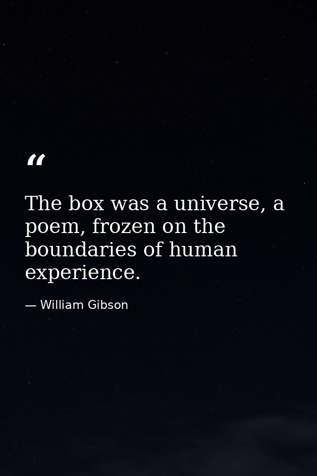 The box was a universe, a poem, frozen on the boundaries of human experience. — William Gibson