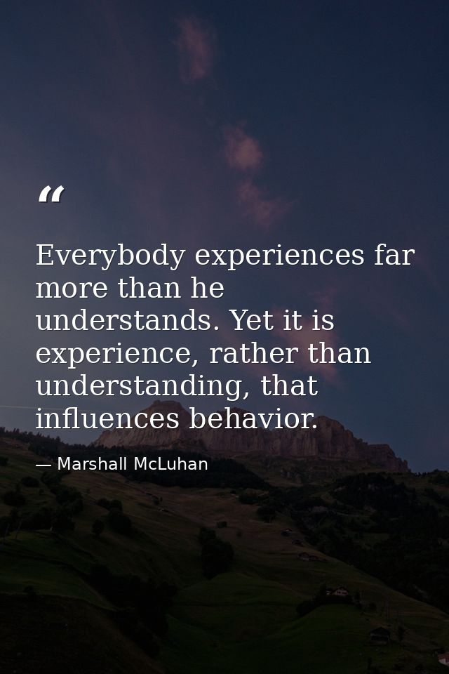 Everybody experiences far more than he understands. Yet it is experience, rather than understanding, that influences beh — Marshall McLuhan
