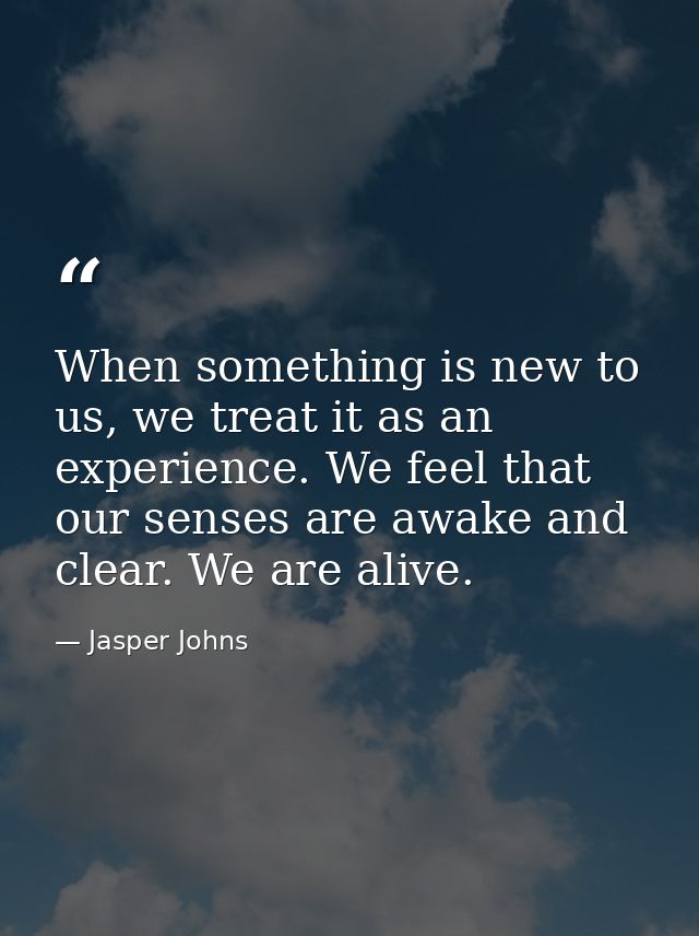When something is new to us, we treat it as an experience. We feel that our senses are awake and clear. We are alive. — Jasper Johns
