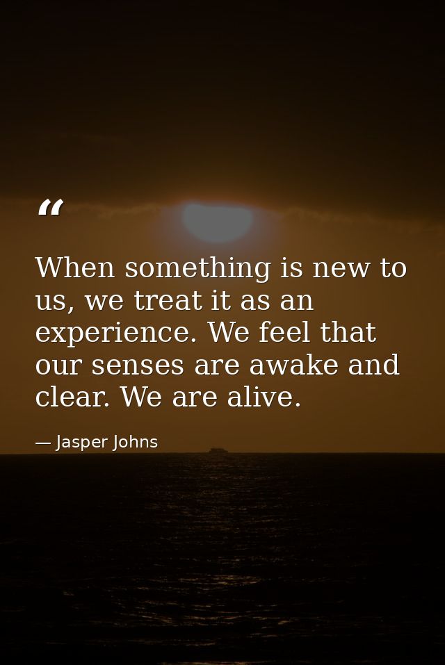 When something is new to us, we treat it as an experience. We feel that our senses are awake and clear. We are alive. — Jasper Johns