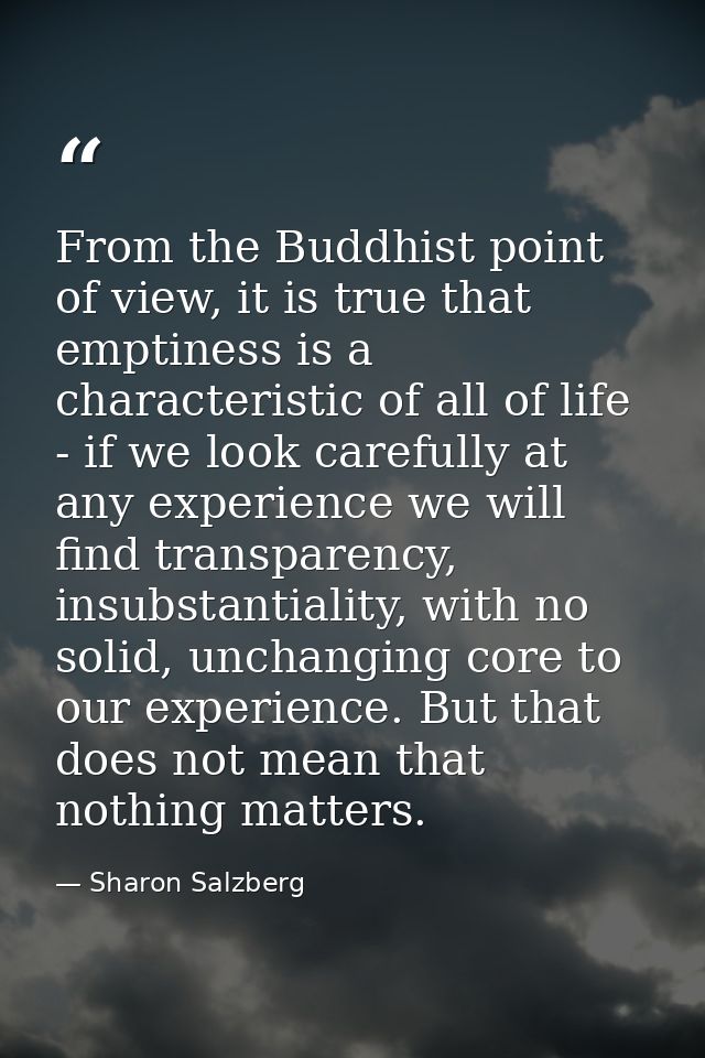 From the Buddhist point of view, it is true that emptiness is a characteristic of all of life - if we look carefully at  — Sharon Salzberg
