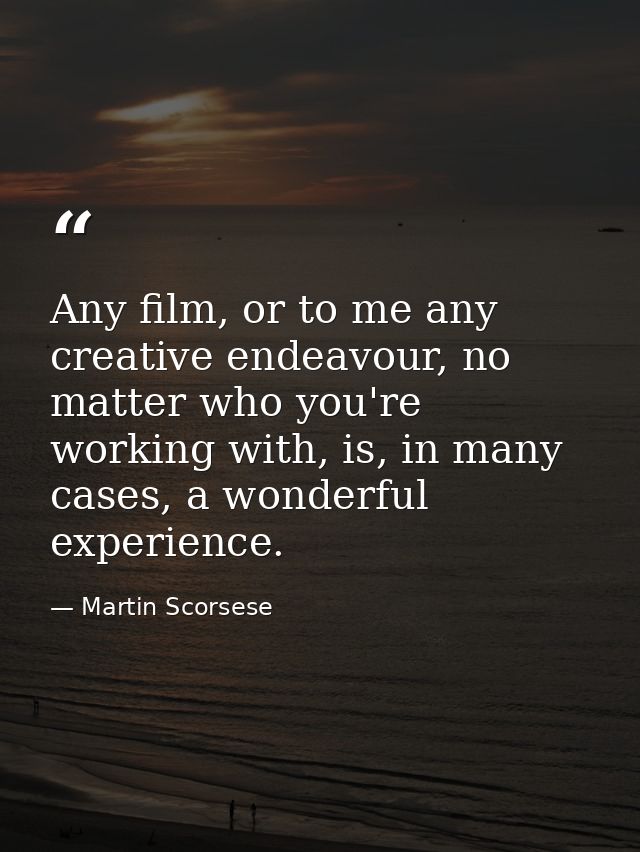 Any film, or to me any creative endeavour, no matter who you're working with, is, in many cases, a wonderful experience. — Martin Scorsese