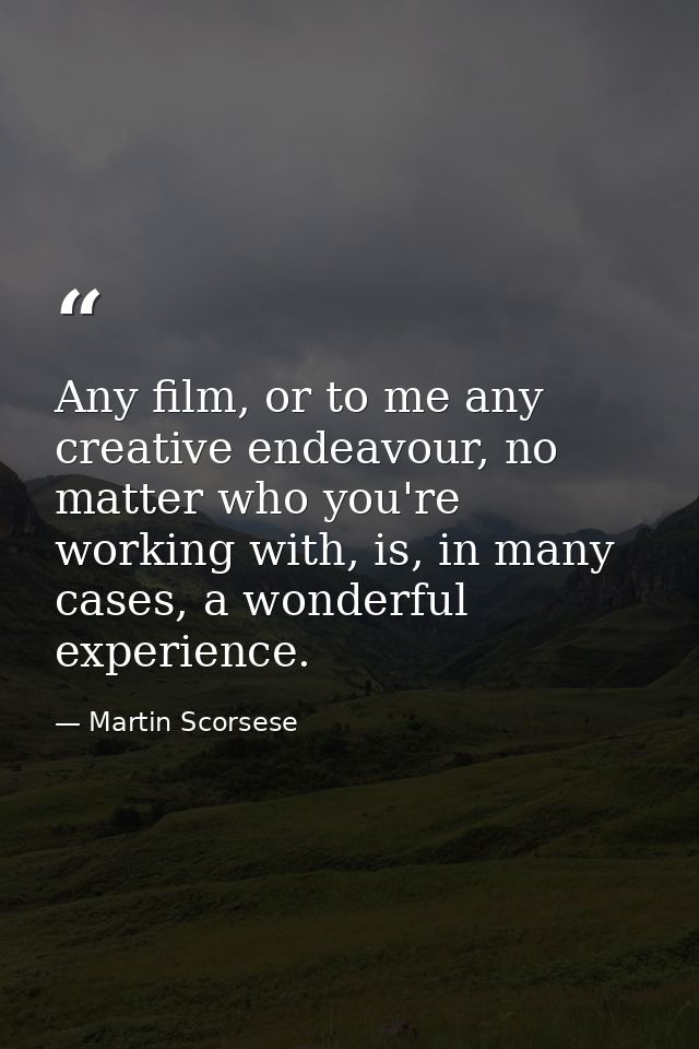 Any film, or to me any creative endeavour, no matter who you're working with, is, in many cases, a wonderful experience. — Martin Scorsese