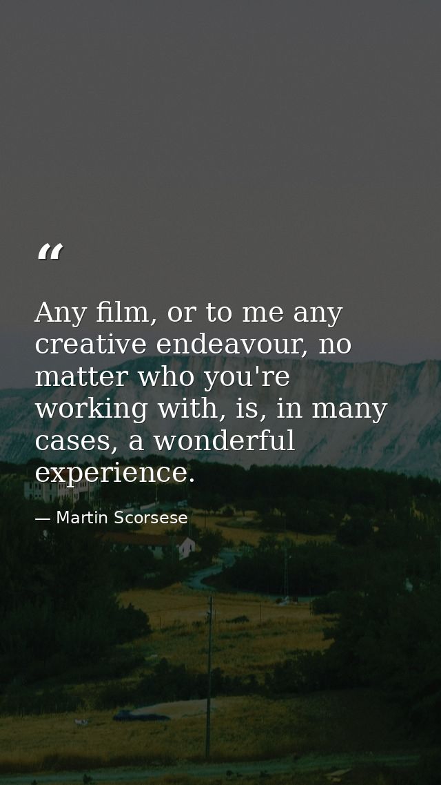 Any film, or to me any creative endeavour, no matter who you're working with, is, in many cases, a wonderful experience. — Martin Scorsese