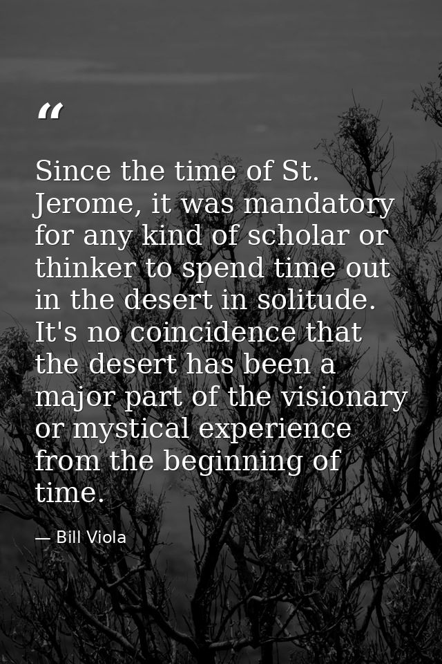 Since the time of St. Jerome, it was mandatory for any kind of scholar or thinker to spend time out in the desert in sol — Bill Viola