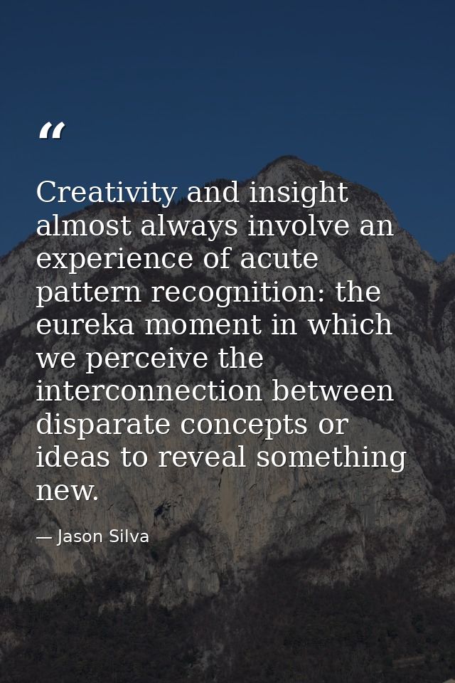 Creativity and insight almost always involve an experience of acute pattern recognition: the eureka moment in which we p — Jason Silva
