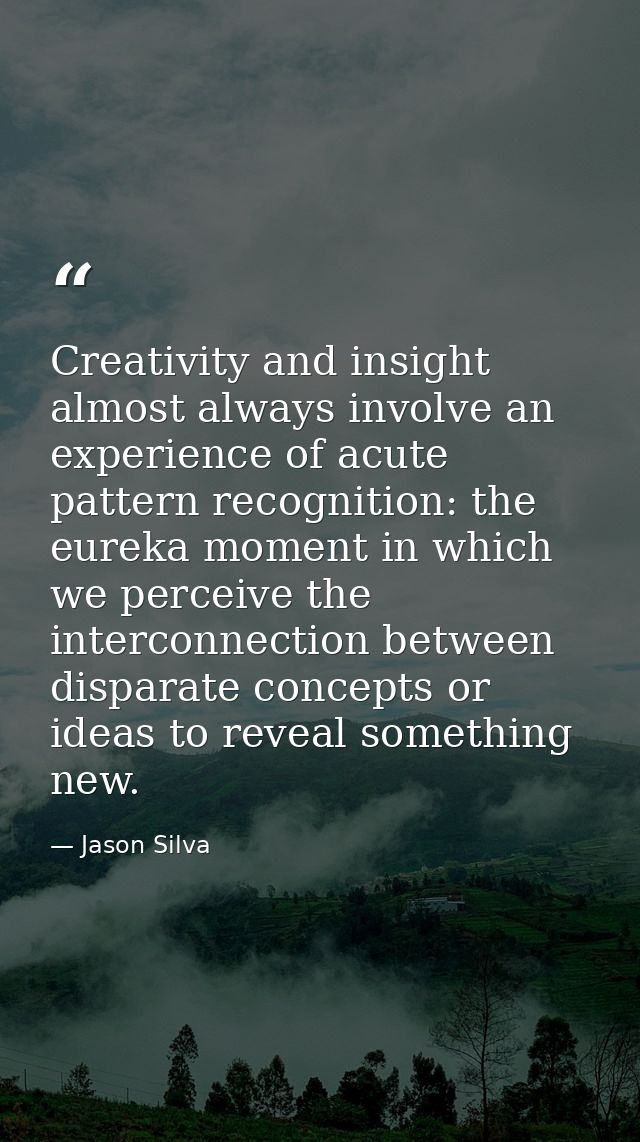 Creativity and insight almost always involve an experience of acute pattern recognition: the eureka moment in which we p — Jason Silva